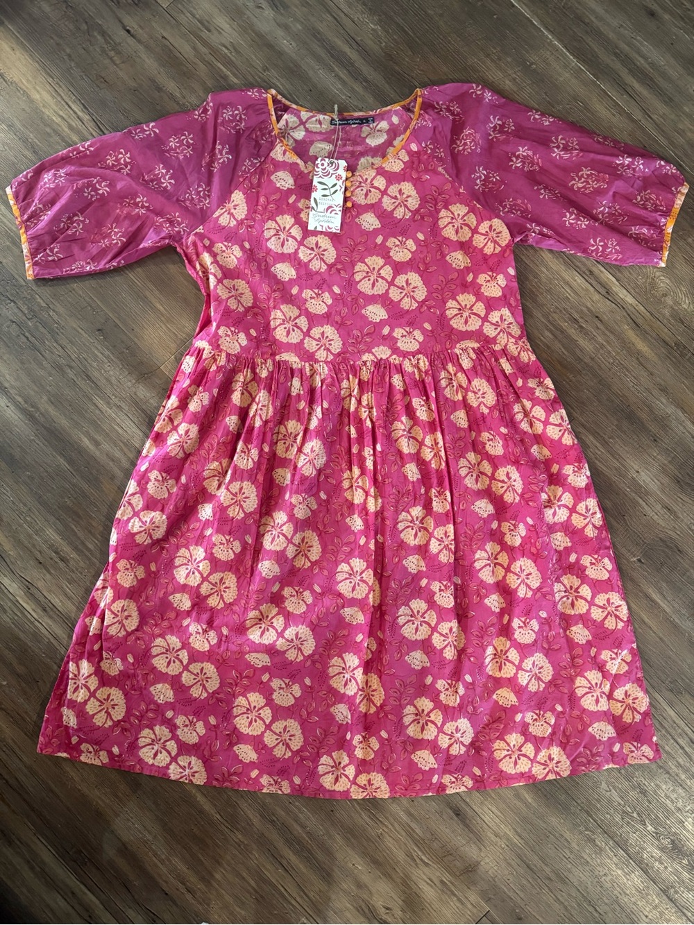 NWT Gudrun Sjoden Lightweight Pink Floral Folk Boho dress Sz XL